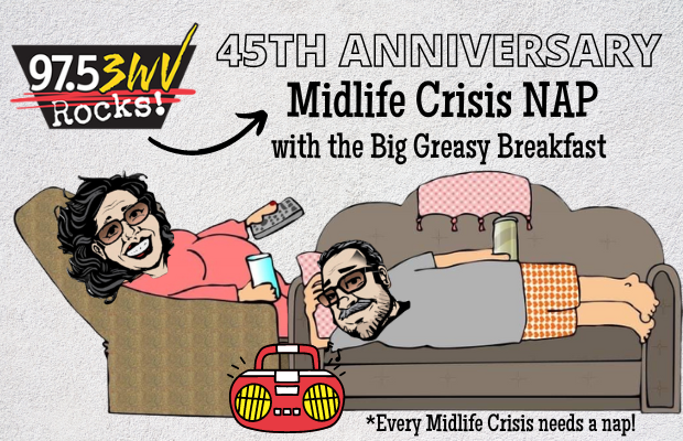 97.5 3WV 45th Anniversary Midlife Crisis T-Shirt Tour Stop #8