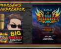 Two event posters on a textured wall: Morgan's Mindkreader radio show on the left with a microphone image, and a Journey Final Frontier Tour poster on the right.
