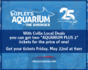 Promo banner for Cville Local Deals: two-for-one AQUARIUM PLUS 2 tickets at Ripley's Aquarium of the Smokies, with sale date Friday, May 22 at 9am (includes site URL).