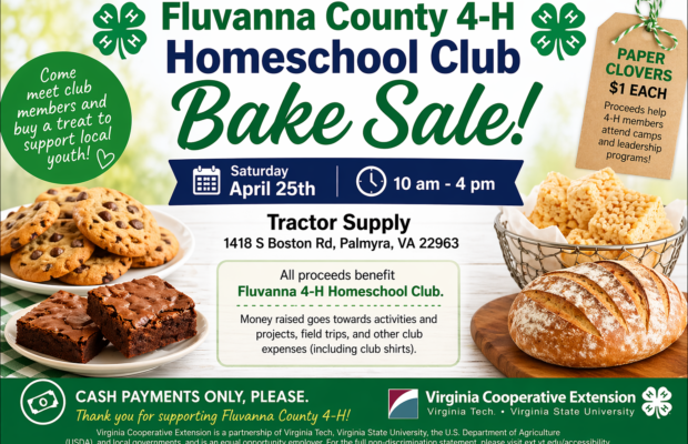 Fluvanna 4-H Homeschool Club Bake Sale Fundraiser