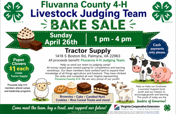 Fluvanna 4-H Livestock Club Judging Team Bake Sale Fundraiser