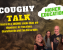 Promotional banner for Coughy Talk with four smiling hosts, smoky background, and text about Central Virginia’s original smoke shop and dispensary.