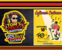 Promotional banner with Tom's Tricky Question radio logo on the left and Leftover Salmon 2026 tour poster on the right.